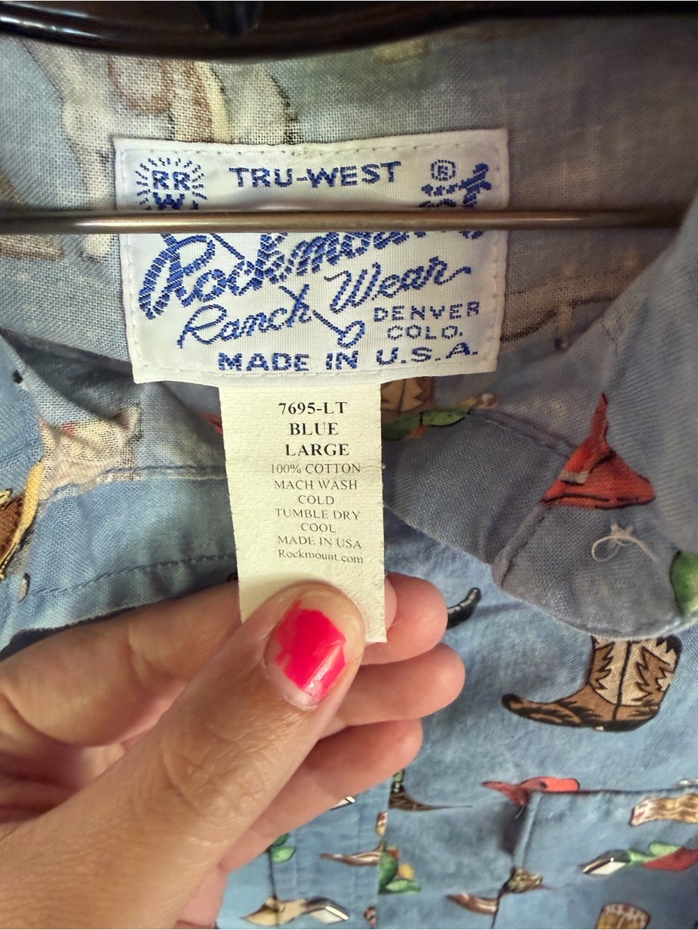 Women’s Blue Rockmount Western Pearl Snap Shirt - Size Large - Picture 5 of 6